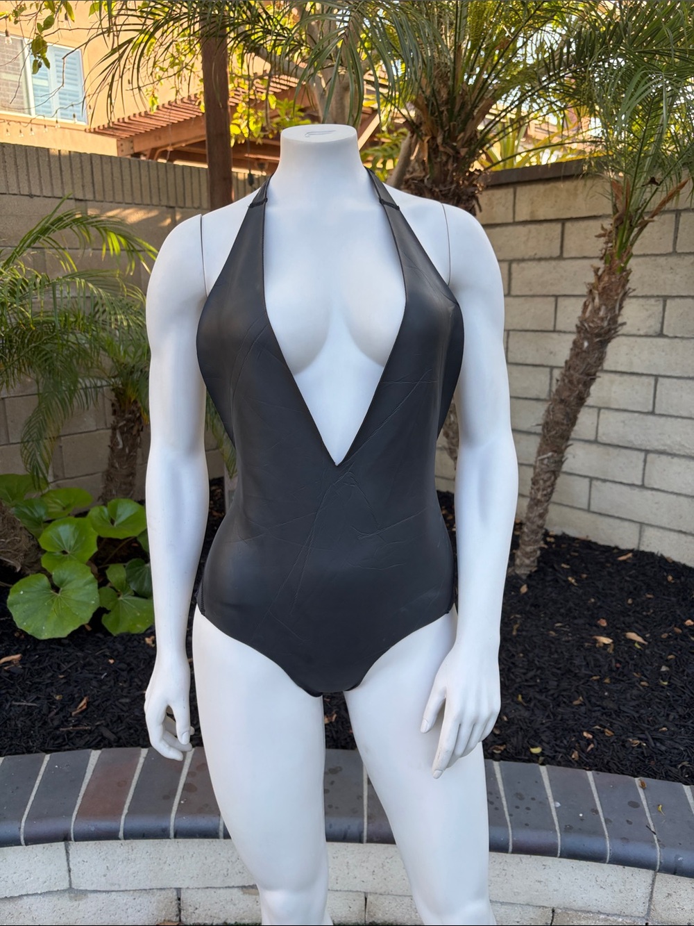 Mikoh Deep V Halter Neoprene One-Piece Swimsuit in Black